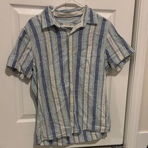 American Eagle men's short-sleeve striped linen-blend button-up shirt
